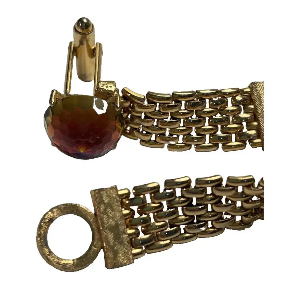 Vintage Dante Gold Tone Watermelon Rivoli Mesh Wrap Cufflinks Signed